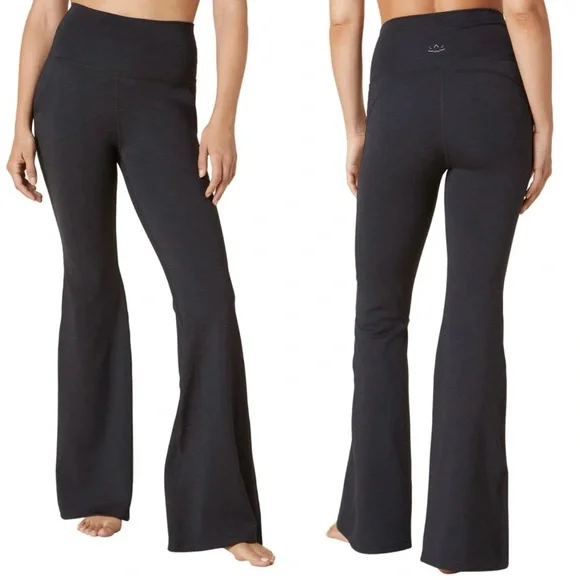 Beyond Yoga Women's Heather Rib All Day Flare Pants in Black Size L - Picture 1 of 16